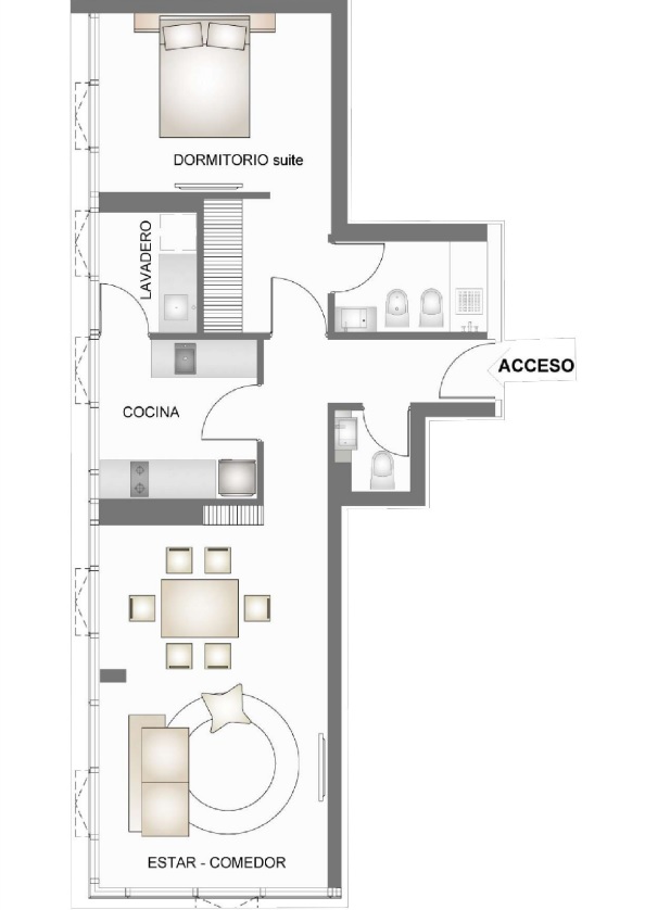 Plano de 1 dormitorio, tipología E